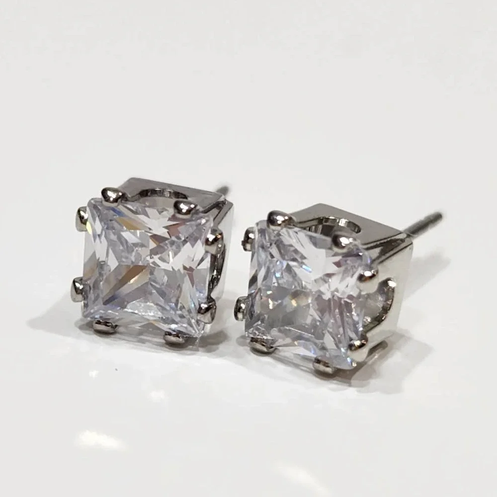 Silver Princess Cut 2 CTW Stud Earrings